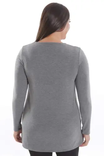 Trend42plus Plus Size V-Neck Slit Detail Basic Anthracite Blouse - 6