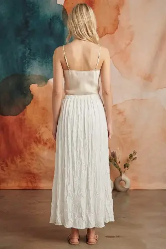 Trend42plus Plus Size White Long Crush Skirt with Elastic Waist Detail - 4