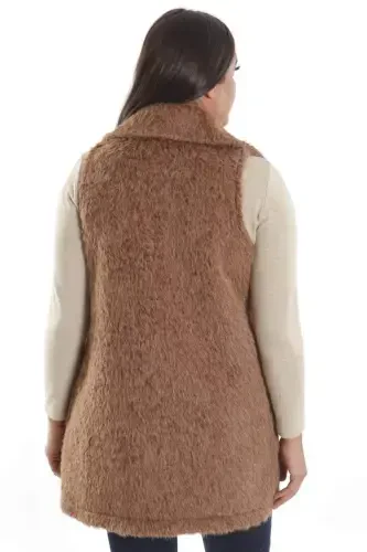 Trend42plus Plus Size Zipper and Pocket Detailed Brown Fur Vest - 5