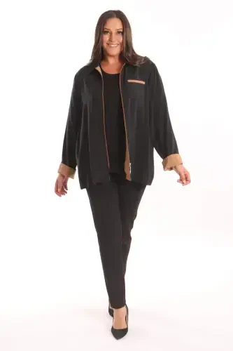 Trend42plus Plus Size Zippered Plus Size Black Trench Coat - 2