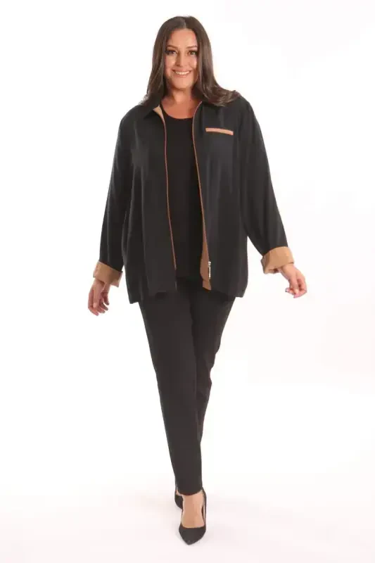 Trend42plus Plus Size Zippered Plus Size Black Trench Coat - 2