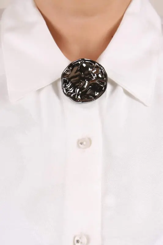 Angelino Black Nikel Buruşuk Kıvrımlı Tasarım Broş - 4