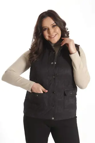 Trend42plus Snap Fastener Quilted Black Vest - 4