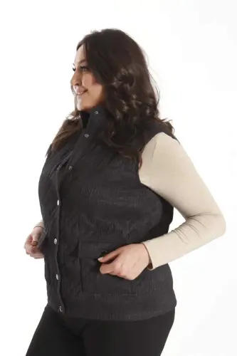Trend42plus Snap Fastener Quilted Black Vest - 7