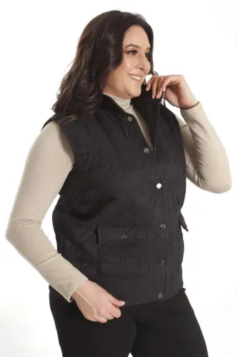 Trend42plus Snap Fastener Quilted Black Vest - 8