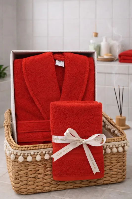 Трендовый шальковый халат S/M размер - полотенце для головы - Красный - 1