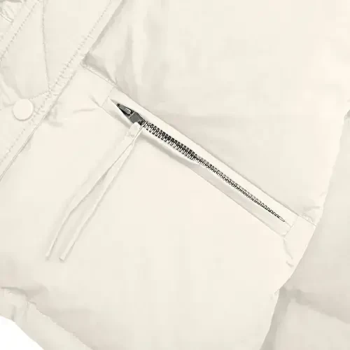 successthop Puffer Coat Women Crop Top White Long Sleeve Down Jacket Turtleneck Waist Length Winter Coats Midweight Warm Outerwear Solid Thick Coat Zip Winter Clothes with Pockets Outfits- - 4