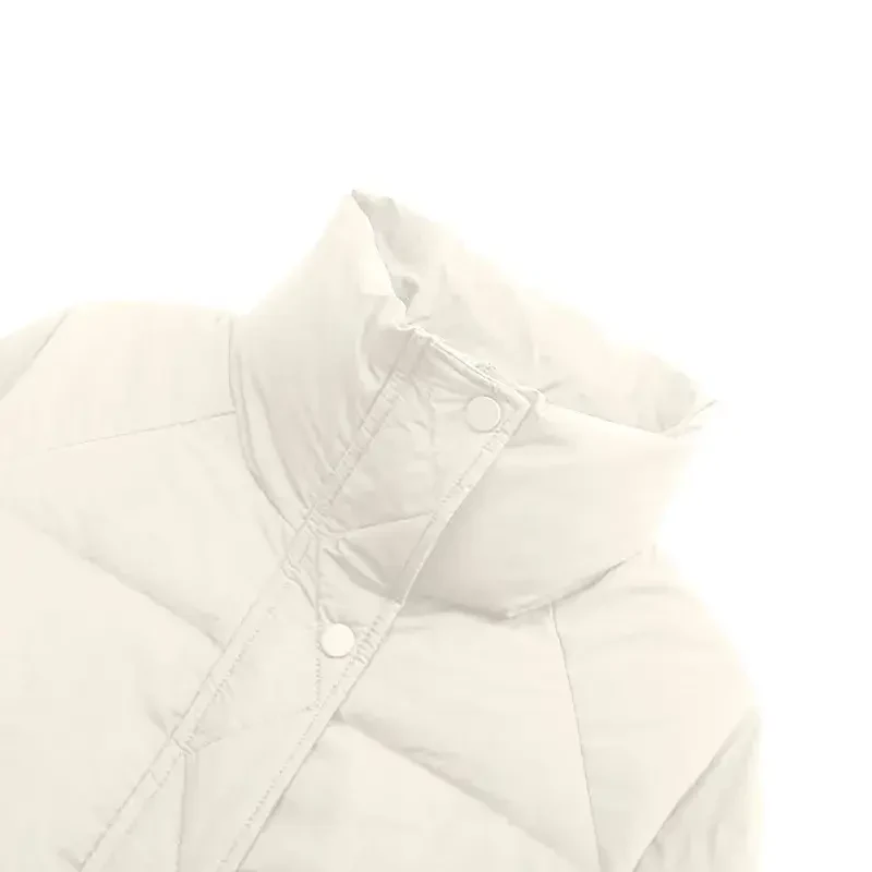 successthop Puffer Coat Women Crop Top White Long Sleeve Down Jacket Turtleneck Waist Length Winter Coats Midweight Warm Outerwear Solid Thick Coat Zip Winter Clothes with Pockets Outfits- - 5