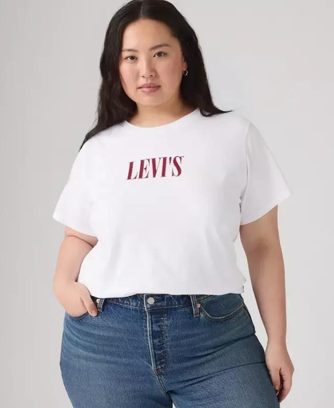 Trendy Plus Size Perfect Logo Cotton T-Shirt - Pl Serif Stud Outline Bright White - 1