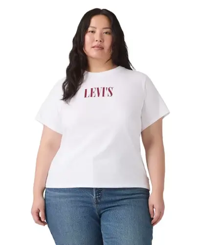 Trendy Plus Size Perfect Logo Cotton T-Shirt - Pl Serif Stud Outline Bright White - 2