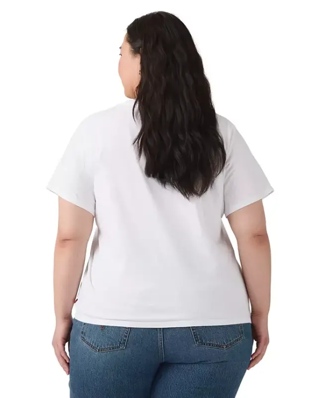 Trendy Plus Size Perfect Logo Cotton T-Shirt - Pl Serif Stud Outline Bright White - 4