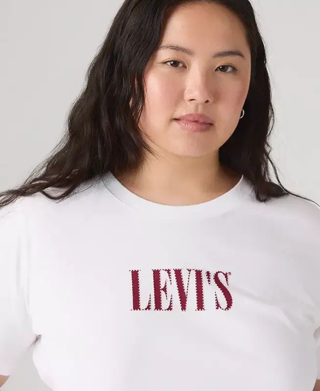 Trendy Plus Size Perfect Logo Cotton T-Shirt - Pl Serif Stud Outline Bright White - 2