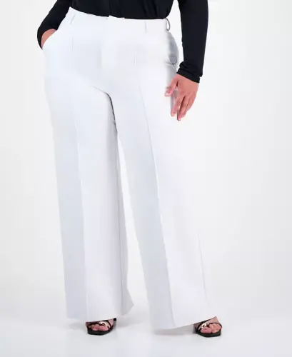 Trendy Plus Size High-Rise Wide-Leg Ponté-Knit Pants, Created for Modazone - BAR III (1)