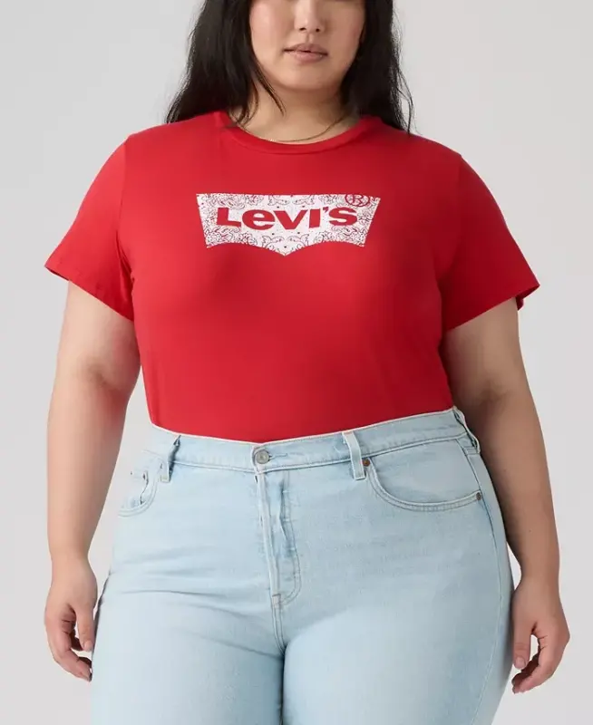 Trendy Plus Beden Mükemmel Logolu Pamuklu Tişört - Bandana Kırmızısı - 4