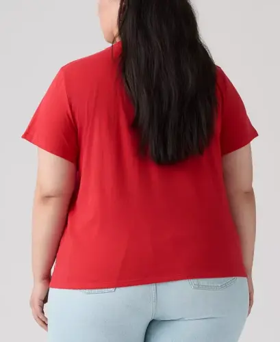 Trendy Plus Beden Mükemmel Logolu Pamuklu Tişört - Bandana Kırmızısı - 6