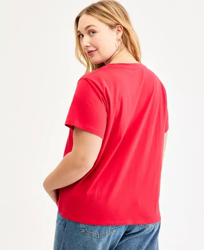 Trendy Plus Beden Mükemmel Logolu Pamuklu Tişört - Bandana Kırmızısı - 2