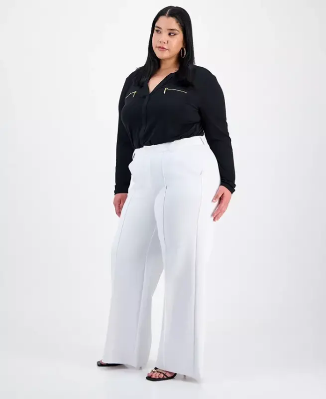 Trendy Plus Size High-Rise Wide-Leg Ponté-Knit Pants, Created for Modazone - 4