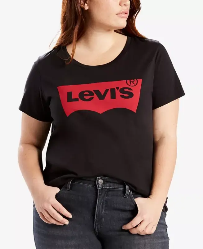 Trendy Plus Size Perfect Logo Cotton T-Shirt - Black - 1