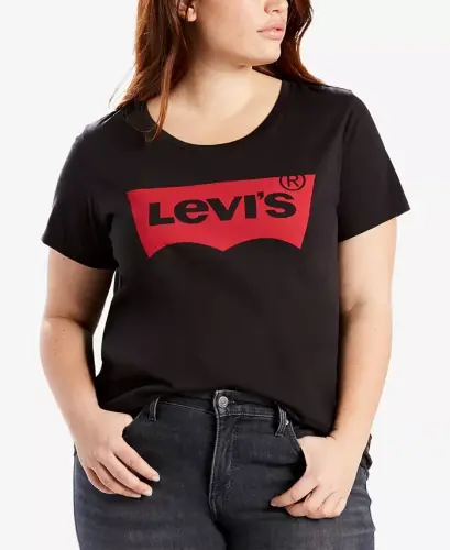 Trendy Plus Size Perfect Logo Cotton T-Shirt - Black 