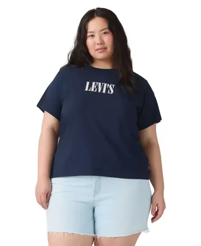 Trendy Plus Size Perfect Logo Cotton T-Shirt - Pl Serif Stud Outline Navy Blazer - 2