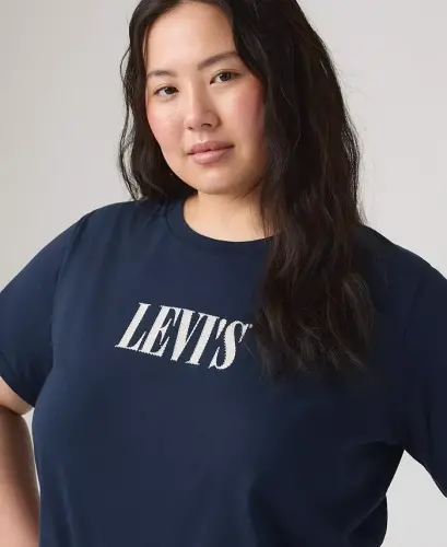 Trendy Plus Size Perfect Logo Cotton T-Shirt - Pl Serif Stud Outline Navy Blazer - 3