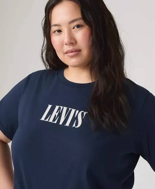 Trendy Plus Size Perfect Logo Cotton T-Shirt - Pl Serif Stud Outline Navy Blazer - 3