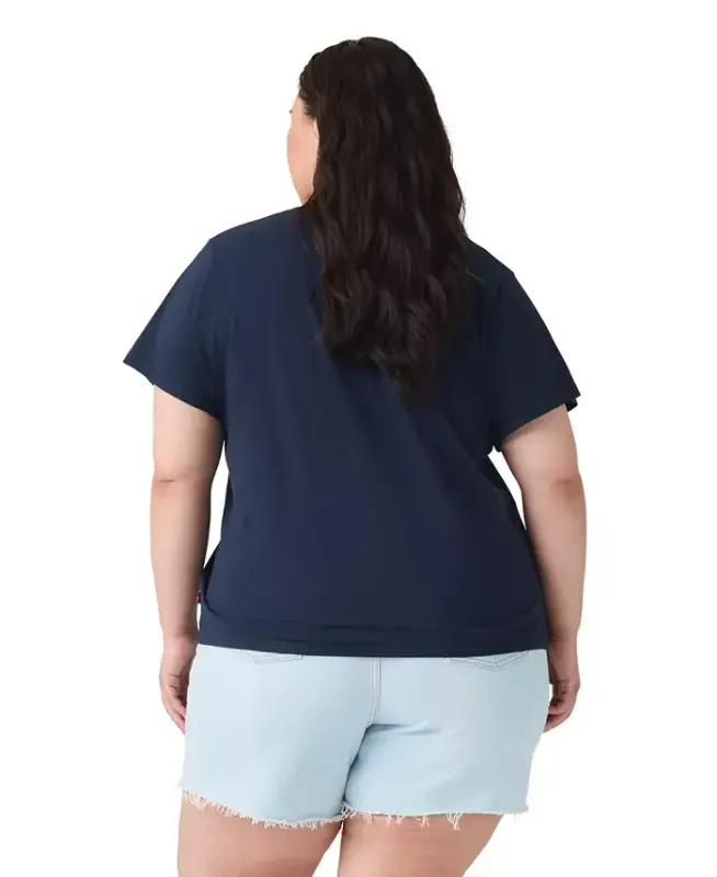 Trendy Plus Size Perfect Logo Cotton T-Shirt - Pl Serif Stud Outline Navy Blazer - 4