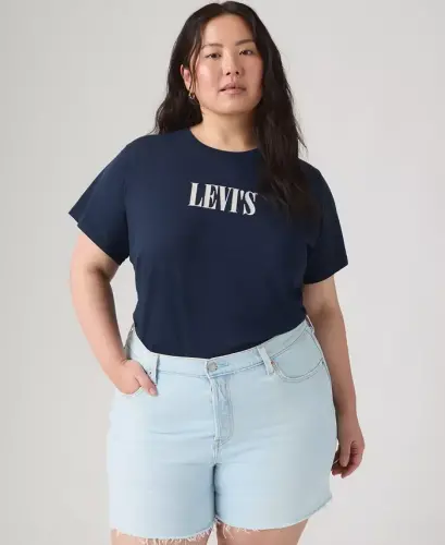 Trendy Plus Size Perfect Logo Cotton T-Shirt - Pl Serif Stud Outline Navy Blazer 