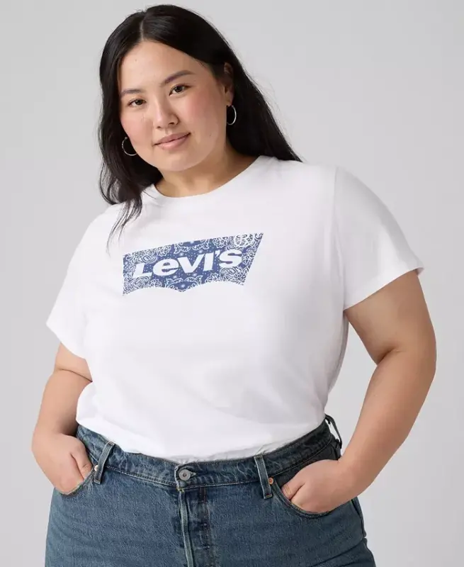 Trendy Plus Size Perfect Logo Cotton T-Shirt - Bandana Bright White - 5