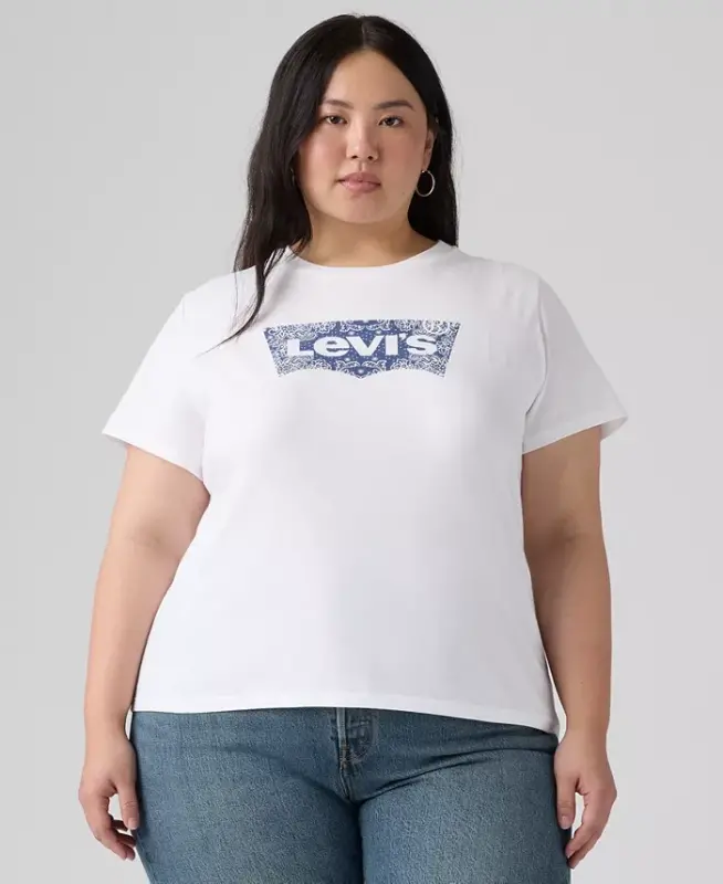 Trendy Plus Size Perfect Logo Cotton T-Shirt - Bandana Bright White - 10