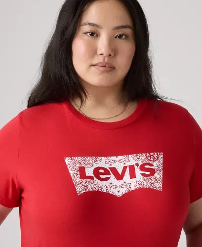 Trendy Plus Size Perfect Logo Cotton T-Shirt - Bandana Red - 3