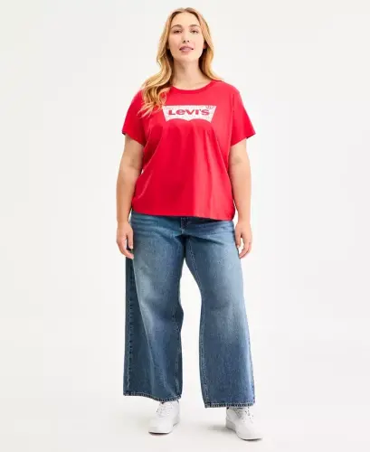 Trendy Plus Size Perfect Logo Cotton T-Shirt - Bandana Red - 1