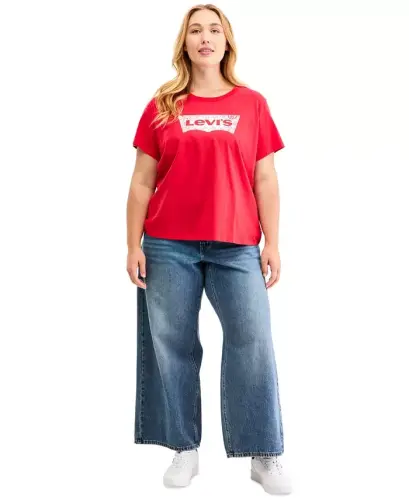 Trendy Plus Size Perfect Logo Cotton T-Shirt - Bandana Red - 3