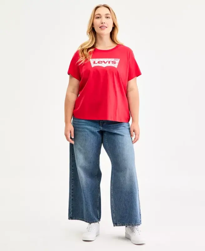 Trendy Plus Size Perfect Logo Cotton T-Shirt - Bandana Red - LEVI'S