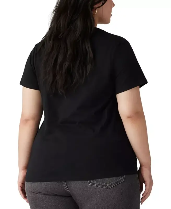 Trendy Plus Size Perfect Logo Cotton T-Shirt-Black - 2