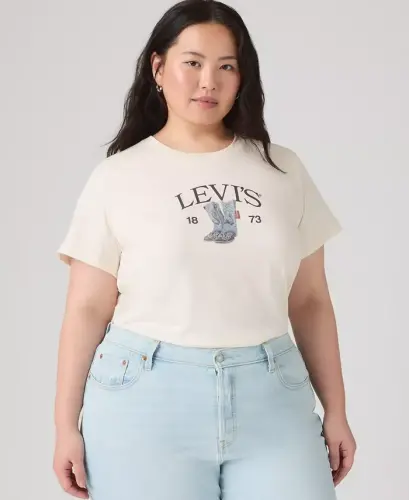 Trendy Plus Size Perfect Logo Cotton T-Shirt - Pl Levis Denim Boots Egret - 1