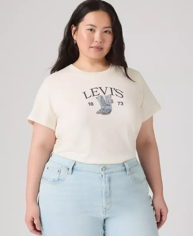 Trendy Plus Size Perfect Logo Cotton T-Shirt - Pl Levis Denim Boots Egret - 1