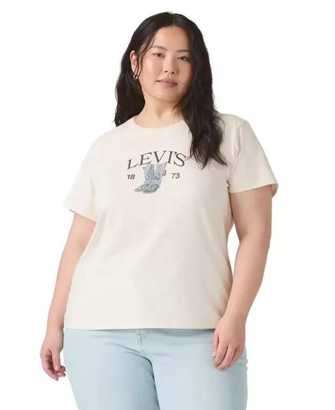 Trendy Plus Size Perfect Logo Cotton T-Shirt - Pl Levis Denim Boots Egret - 3