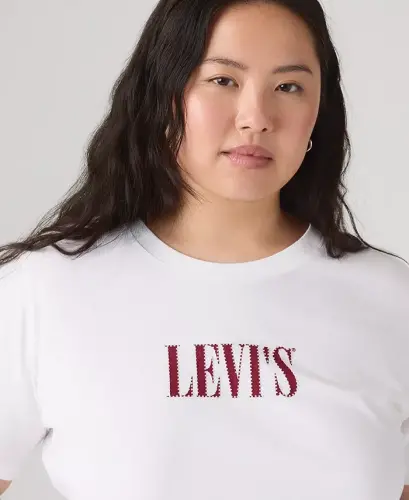 Trendy Plus Size Perfect Logo Cotton T-Shirt - Pl Serif Stud Outline Bright White - 3