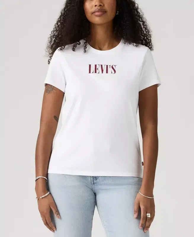Trendy Plus Size Perfect Logo Cotton T-Shirt - Pl Serif Stud Outline Bright White - LEVI'S