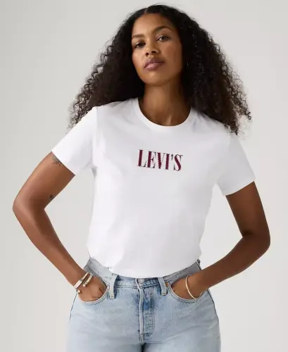 Trendy Plus Size Perfect Logo Cotton T-Shirt - Pl Serif Stud Outline Bright White - LEVI'S (1)