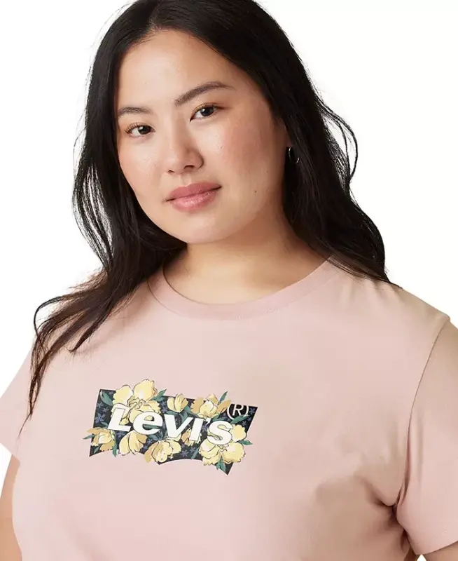 Trendy Plus Size Perfect Logo Cotton T-Shirt - Plus Blake Brushstroke Bw Fill Crystal Pink - 2