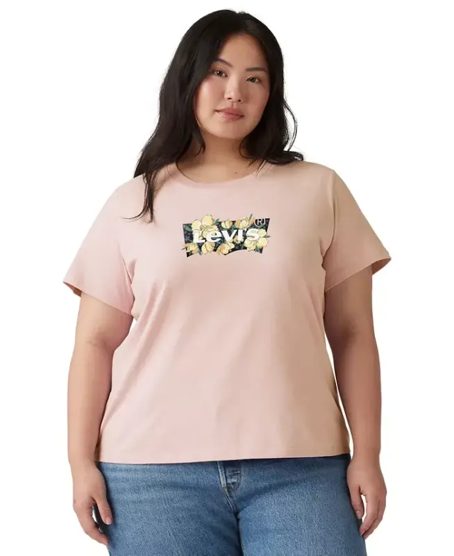 Trendy Plus Size Perfect Logo Cotton T-Shirt - Plus Blake Brushstroke Bw Fill Crystal Pink - 1