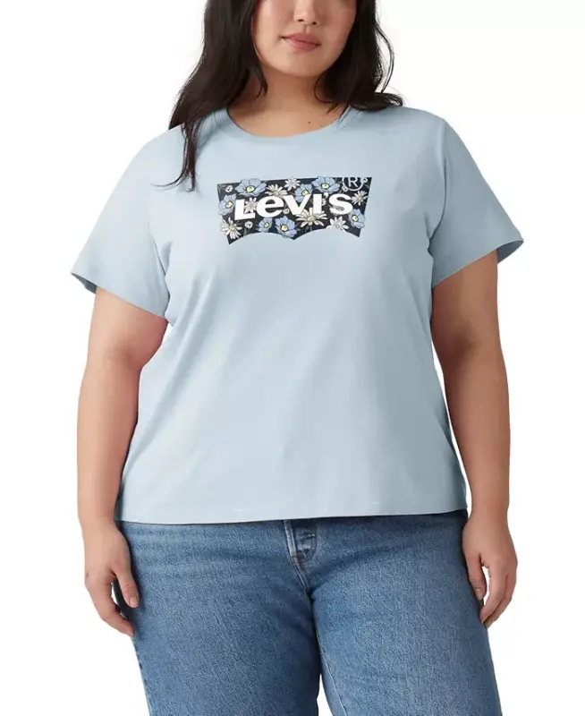 Trendy Plus Size Perfect Logo Cotton T-Shirt - Plus Bw Floral Fill Country Air - LEVI'S