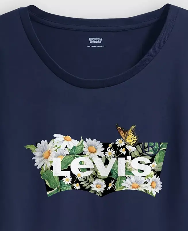 Trendy Plus Size Perfect Logo Cotton T-Shirt - Plus Daisy Bw Fill Navy Blazer - 3