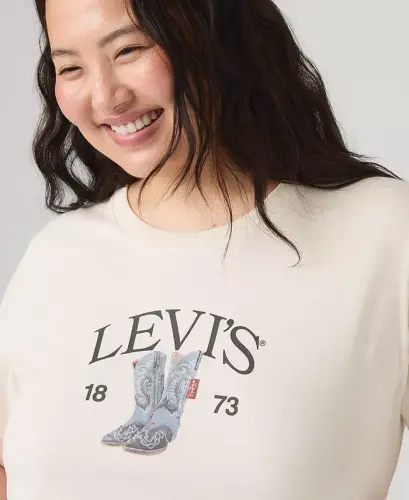 Trendy Plus Size Perfect Logo Cotton T-Shirt - Pl Levis Denim Boots Egret - LEVI'S (1)