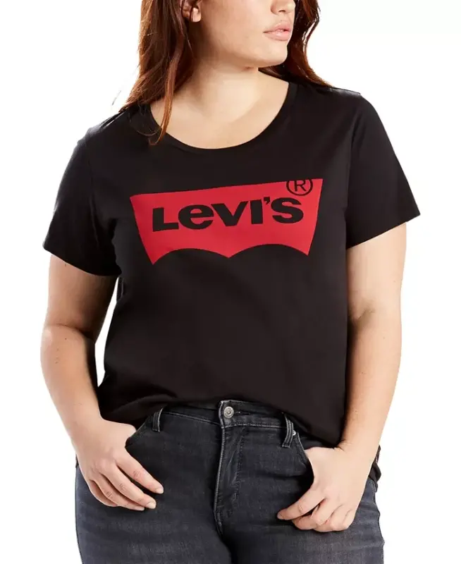 Trendy Plus Size Perfect Logo Paxta футболka-Qora - LEVI'S