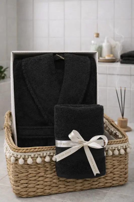 Trendy Shawl Bathrobe Head Towel Black - ÖZDILEK