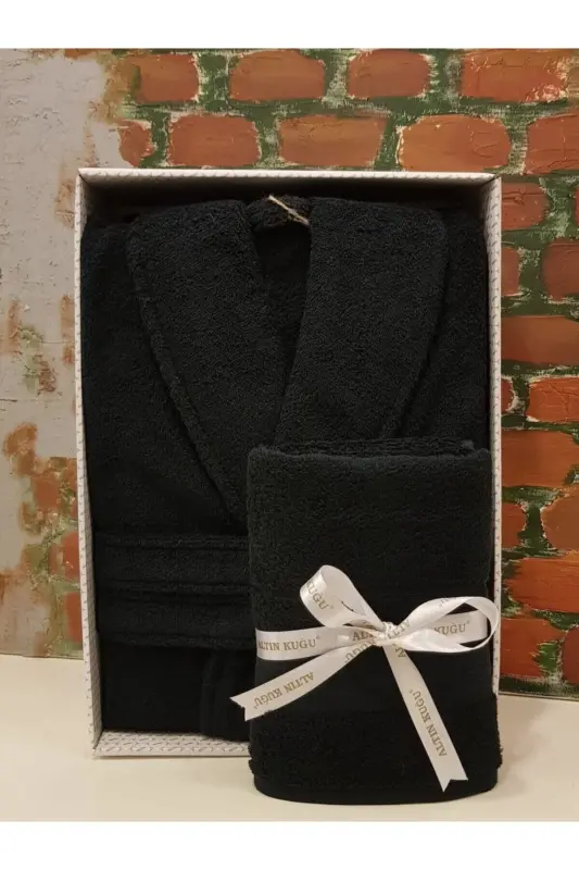 Trendy Shawl Bathrobe Head Towel Black - 3