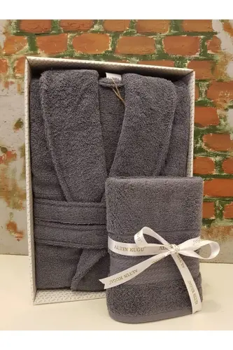 Trendy Shawl Collar Bathrobe + Head Towel- Anthracite-anthracite 